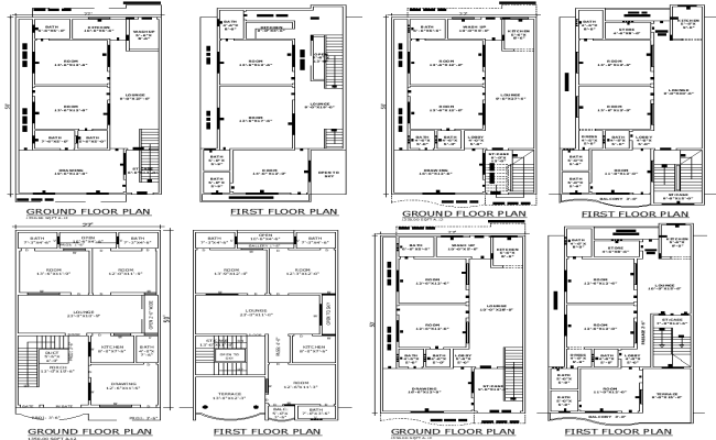 Download 4 Types of 50 ft x 27 ft House Tenement Plans in AutoCAD DWG Files