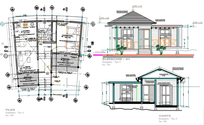 Compact house design prepared in DWG file structure