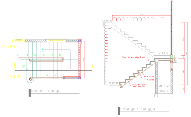 Architectural House Stair Section Plan with Steel Details