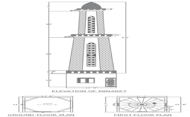 Download Free Minaret DWG Architecture Plan and Elevation Details