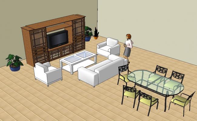 Drawing room 3d for sketch up file 