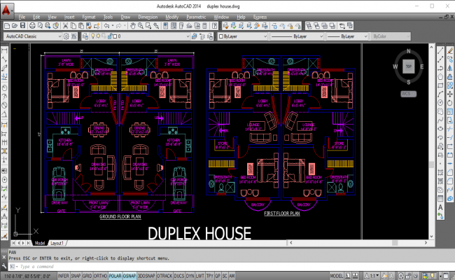 Duplex house drawing dwg file