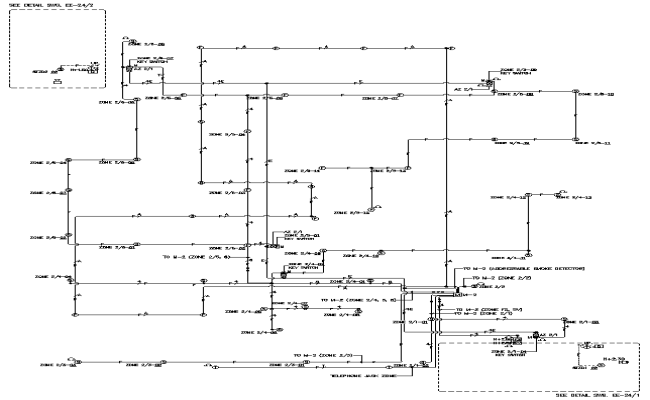 Electrical Line plan of emergency alarm system Detail DWG AutoCAD file