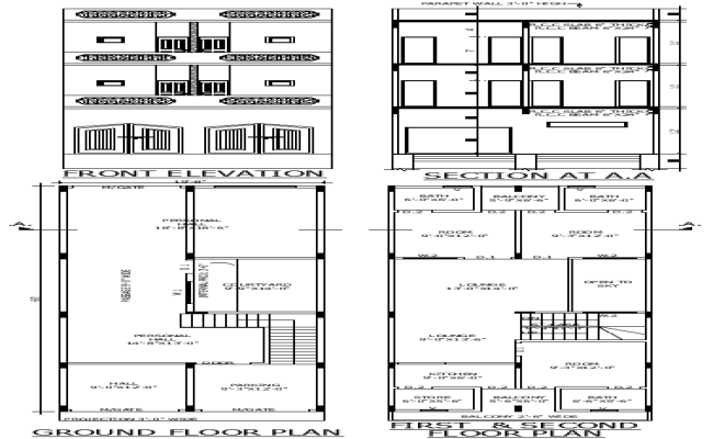 DWG File of Elevation and Section with Floor Layout Plan