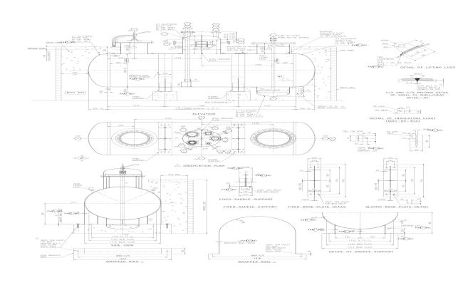 Elevation and Orientation plan of Wrapper Ring and detail of Saddle support DWG AutoCAD file