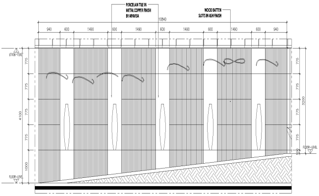 Elevation design for ramp side wall details dwg autocad drawing .