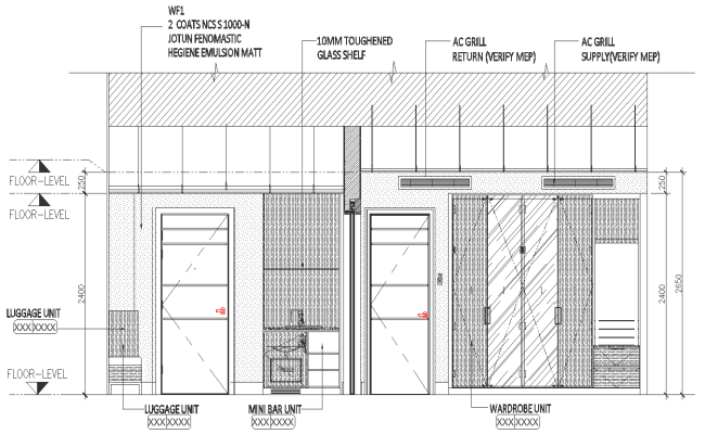 Elevation detail of wardrobe unit and mini bar unit in specious villa DWG AutoCAD drawing