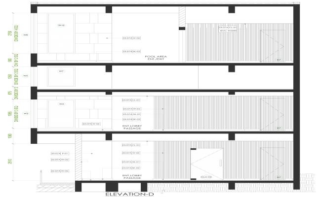 Elevation details D side of building dwg autocad drawing  .
