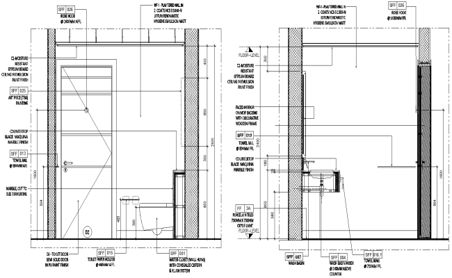 Elevation of Bathroom with flooring and finishes detail DWG AutoCAD file