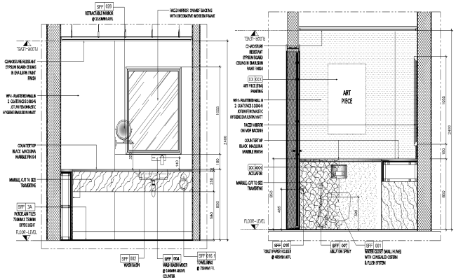 Elevation of bathroom with interior detail DWG AutoCAD file