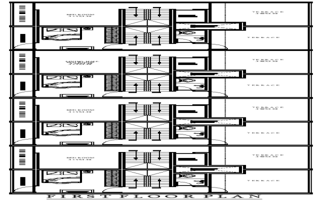 First Floor House Plan DWG with Bedroom Terrace Area