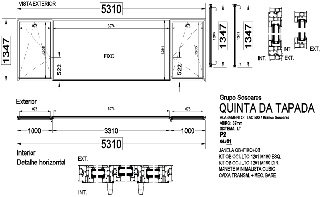 Fixed window interior and exterior section detail DWG AutoCAD file