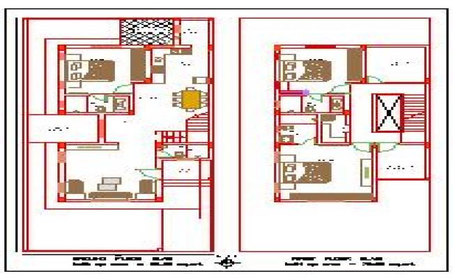 Two-Storey Residential Floor Plan Small Plot Design DWG File