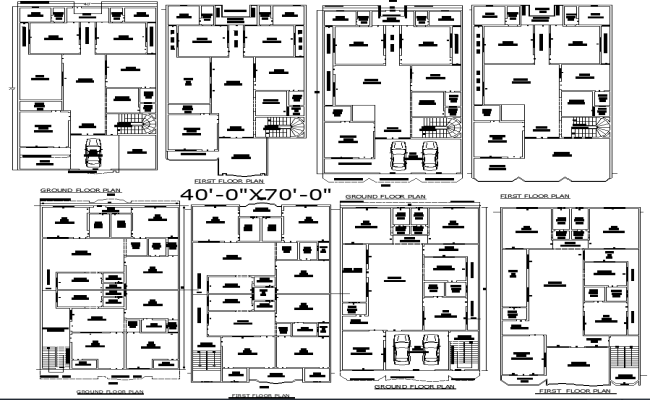 Top Four Residential House Layout Designs for 40x70 DWG File
