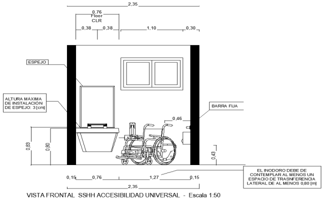 Front view of SSHH Universal Accessibility detail DWG AutoCAD file