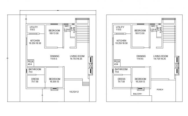 G+1 House Plan Drawing DWG File
