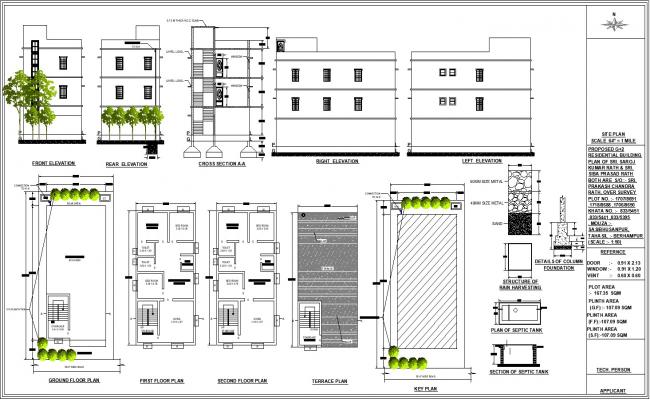 G plus 2 Residential Floor Plan for 30x60 ft Plot Area in DWG Format