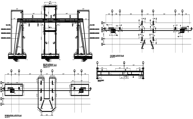 Gate Elevation, Column, And Foundation Layout Plan AutoCAD DWG