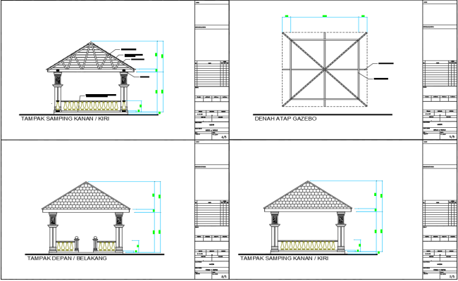 Gazebo Architecture Layout Plan and Elevation in AutoCAD DWG
