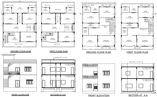 AutoCAD DWG File of Two-Floor Plan with Elevation View