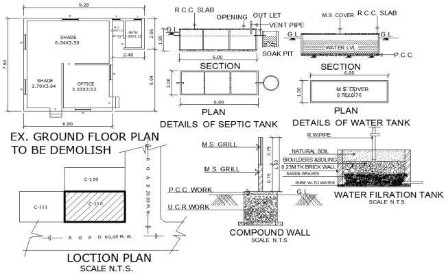 Ground Floor Demolition Septic Water Filtration CAD DWG File