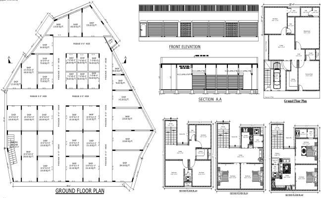Ground Floor Shop Layout with House Plan in DWG Format
