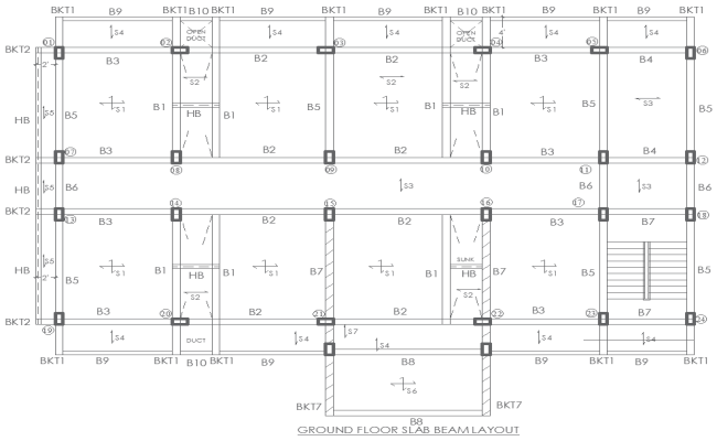 Ground Floor Slab Beam Layout AutoCAD DWG File