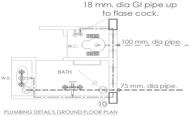 Ground Floor Toilet Plumbing Details AutoCAD DWG File
