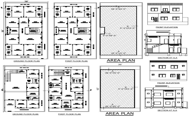 AutoCAD Drawing of Ground and First Floor with Area Plan