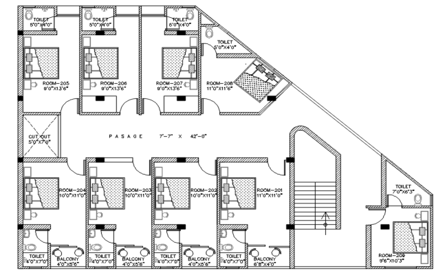 Guest House Layout Plan Autocad Drawing