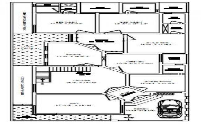 36'x75' 2 BHK House Plan Drawing DWG File