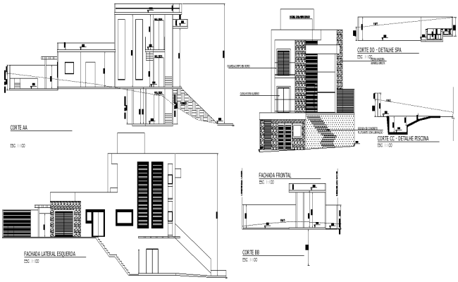 Detailed Home Elevation and Section Plan in DWG Format