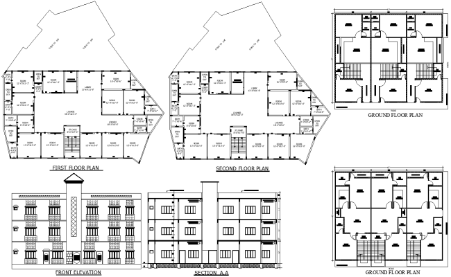 Hotel Layout Design with Section and Elevation Plan AutoCAD DWG File