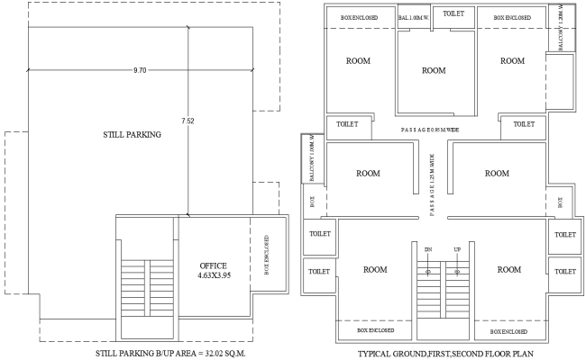 Hotel Typical Floor Plans with Parking Area Details AutoCAD DWG