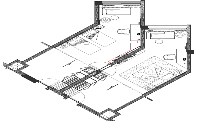 Hotel room design with complicated floor plan dwg autocad drawing .