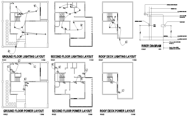 House All Floors Lighting And Power Layout plan Detal DWG AutoCAD file