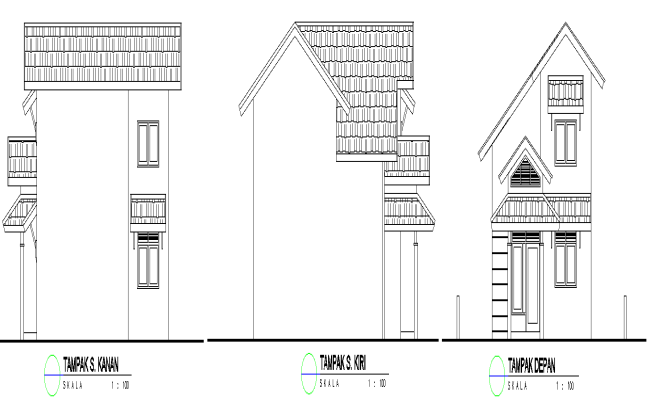 AutoCAD Drawing of 3 Side House Elevation in DWG Format