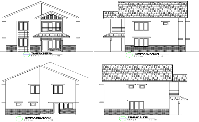 AutoCAD Drawing of House Elevation with All Side Views