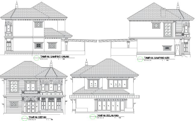 Architectural DWG Views of House Elevation in AutoCAD File