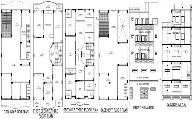 AutoCAD House Section and Elevation with Floor Details
