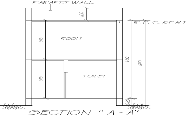 House Section Plan with RCC Beam & Room Details in DWG Plan