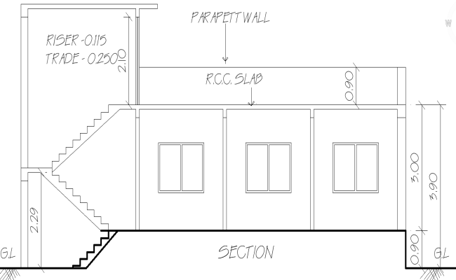 House Section Plan Layout Details in DWG CAD Drawing