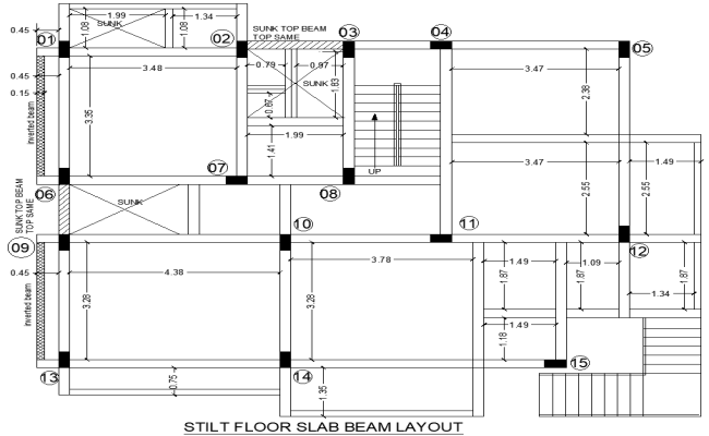 House Stilt Floor Slab and Beam Layout Plan AutoCAD DWG File