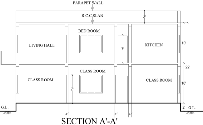 House and Classroom Section Layout Plan DWG Drawing
