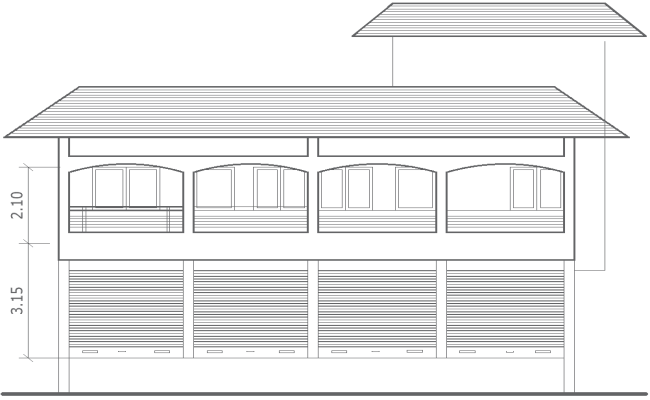 AutoCAD DWG House Shop Front Elevation with Roof Detail Plan
