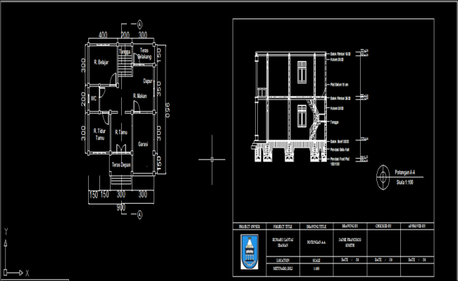 Houseplan, elevation and detail