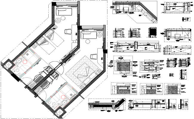 Interior Design Plan of Hotel room DWG AutoCAD file