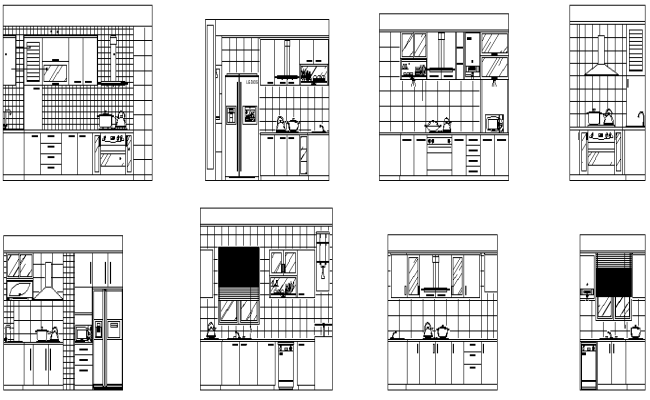 AutoCAD File of Kitchen Layout Plan with Detailed Design and Views