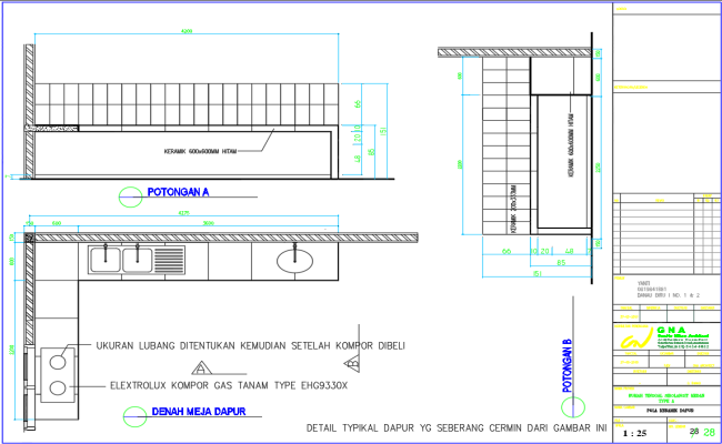 Kitchen Platform Floor Plan and Elevation CAD Details