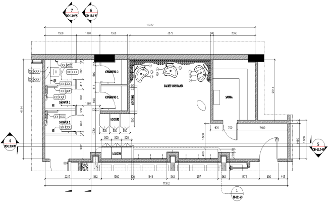 Ladies wash area design with labeling dimensions and other details dwg autocad drawing .